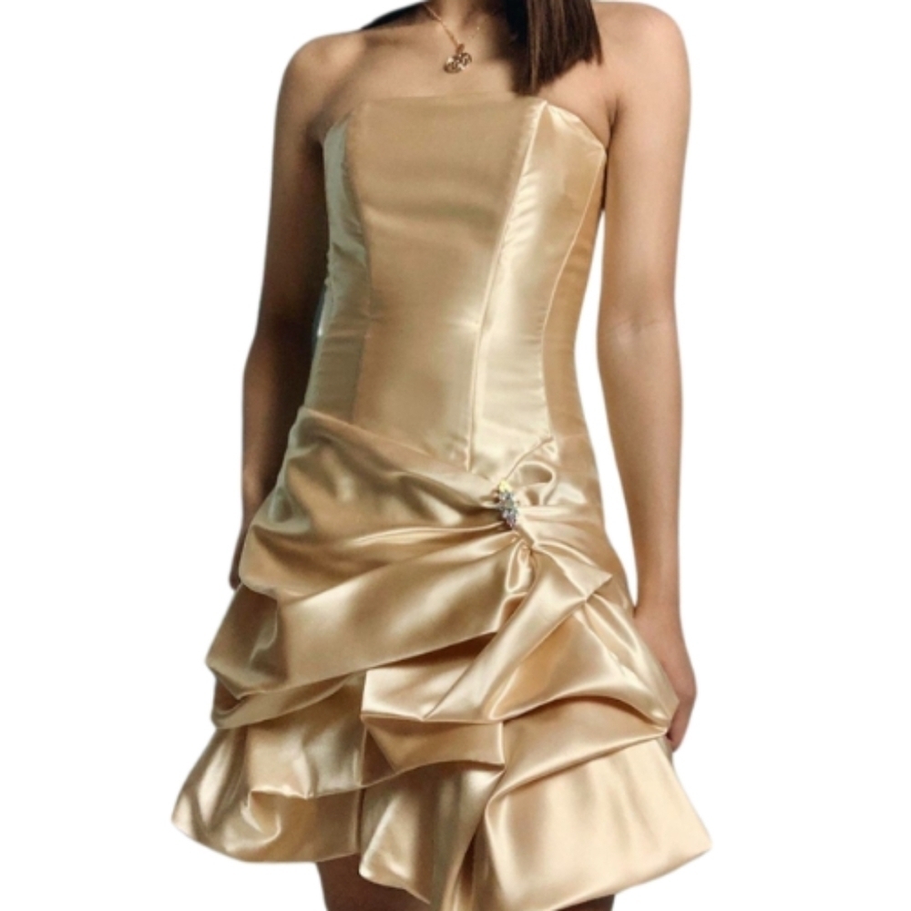 Gunne Sax Jessica McClintock Formal Dress Sz Small Yellow Satin Prom Cocktail